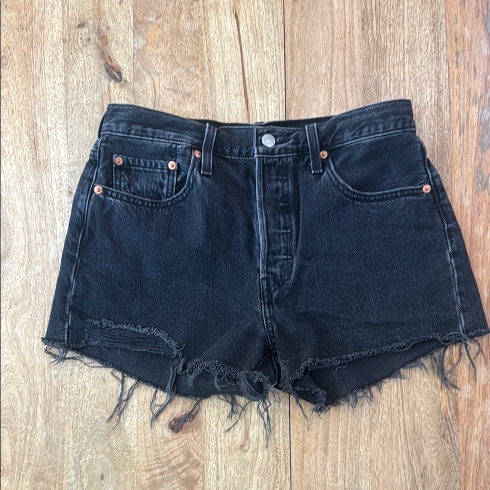 Levi's Black Frayed Hem Jean Shorts